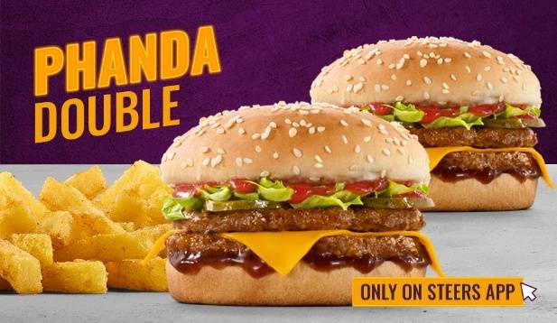 Phanda Double cheeseburgers featuring two double beef burgers with melted cheddar cheese, fresh lettuce and chips
