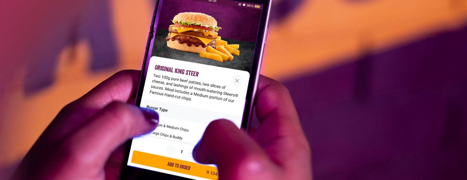Steers ordering app on mobile phone