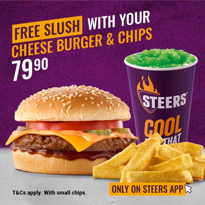 Steers Cheese Burger meal with FREE Slush promotion