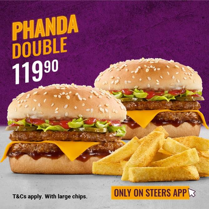 Phanda Double Meal with 2x Phanda Double Burgers and large chips