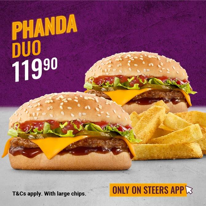 Phanda Duo Meal with 2x Phanda Single Burgers and large chips